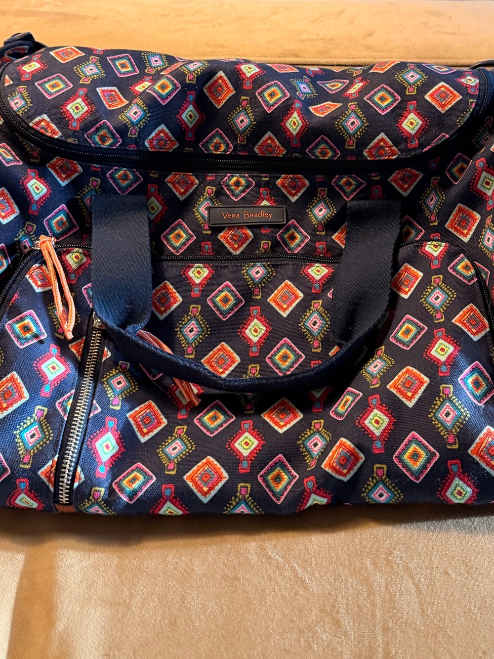 Vera Bradley Black Tote with Multicolor Diamond Motif
